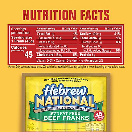 Hebrew National 97% Fat Free Beef Franks Hot Dogs - 6 Count - Image 4