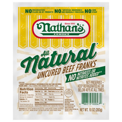 Nathan's Famous All Natural Uncured Beef Hot Dogs - 10 Oz - Image 2