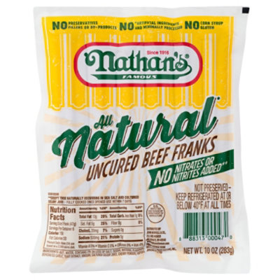 Nathan's Famous All Natural Uncured Beef Hot Dogs - 10 Oz - Image 1