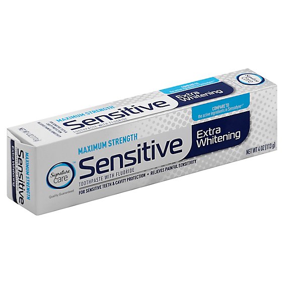 Signature Care Toothpaste With Flouride Sensitive Extra Whitening Maximum Strength - 4 Oz