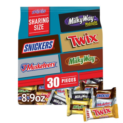 Mars Candy Snickers Twix Milky Way & 3 Musketeers Milk & Dark Chocolate Variety Pack - 30 Count - Image 1