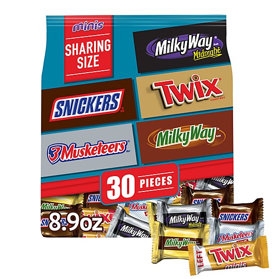 Mars Candy Snickers Twix Milky Way & 3 Musketeers Milk & Dark Chocolate Variety Pack - 30 Count
