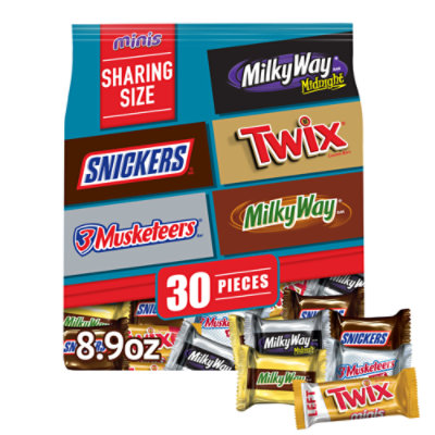 Mars Candy Snickers Twix Milky Way & 3 Musketeers Milk & Dark Chocolate Variety Pack - 30 Count
