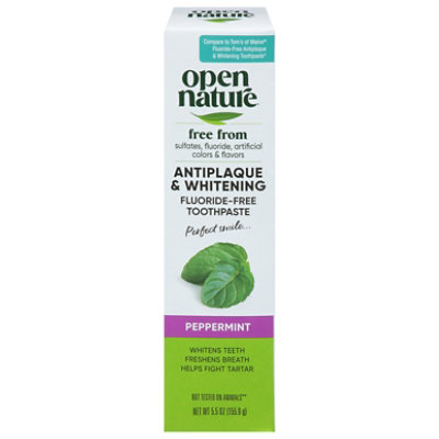 Open Nature Toothpaste Flouride Free Antiplaque & Whitening Peppermint - 5.5 Oz