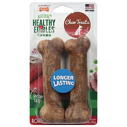 Nylabone Healthy Edibles Dog Treat Wholesome Chews Roast Beef Flavor Wolf Size 2 Count - 6.35 Oz - Image 1