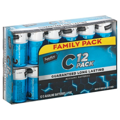 Signature SELECT Batteries Alkaline C Guaranteed Long Lasting Family Pack - 12 Count