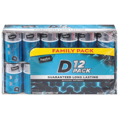 Signature SELECT Batteries Alkaline D Guaranteed Long Lasting Family Pack - 12 Count