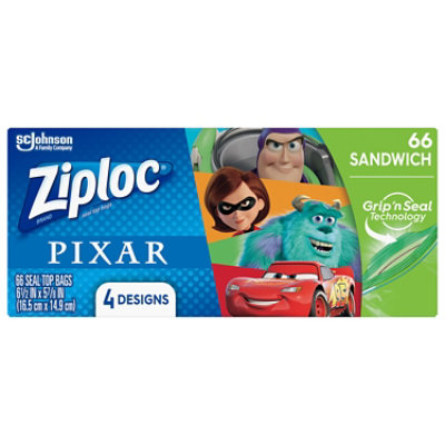 Ziploc Snack Bags for On the Go Freshness, Grip 'n Seal Technology for  Easier Grip, Open, and Close, 66 Count, Pixar Designs Pixar Snack