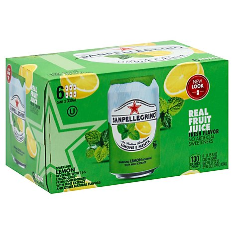 SANPELLEGRINO Sparkling Fruit Beverage Lemon With Mint Extract - 6-11.15 Fl. Oz.