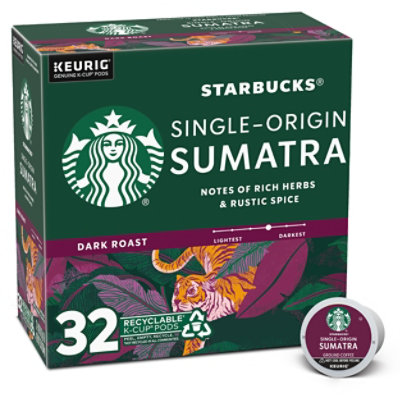 Starbucks Sumatra 100% Arabica Dark Roast K Cup Coffee Pods Box 32