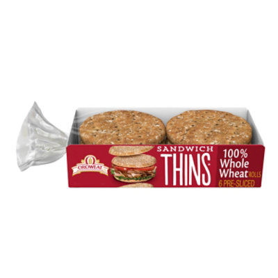 Oroweat Thins Sandwich 100% Whole Wheat 6 Count - 12 Oz