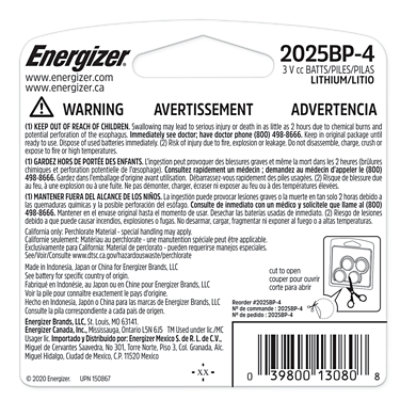 Energizer 2025 3V Lithium Coin Batteries - 4 Count - Image 2