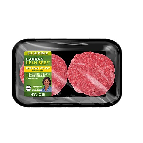 Lauras Beef Ground Beef Patties 92% Lean 8% Fat - 1 Lb