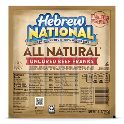 Hebrew National Beef Franks All Natural - 10.3 Oz