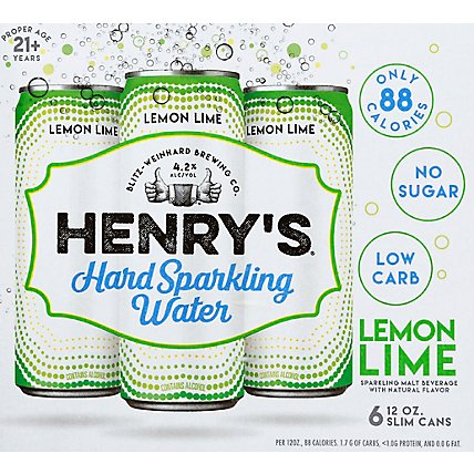 Henrys Hard Sparkling Water Lemon Lime Spiked Seltzer Cans 4.2% ABV - 6-12 Fl. Oz. - Image 3