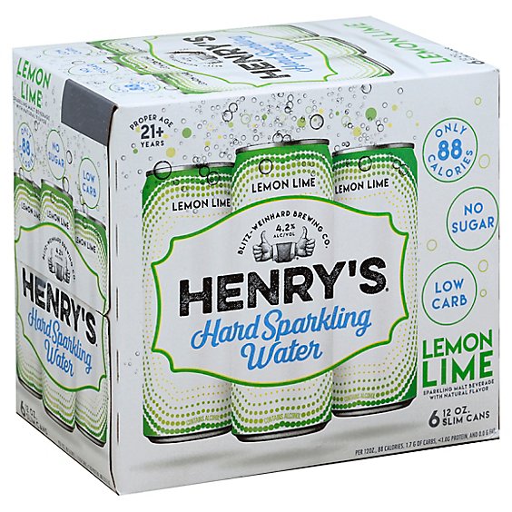 Henrys Hard Sparkling Water Lemon Lime Spiked Seltzer Cans 4.2% ABV - 6-12 Fl. Oz.