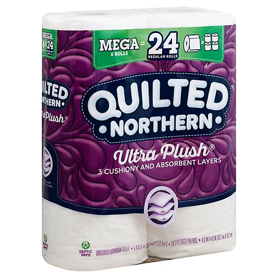 Quilted Northern Ultra Plush Bathroom Tissue Mega Rolls 3 Ply Unscented - 6 Roll