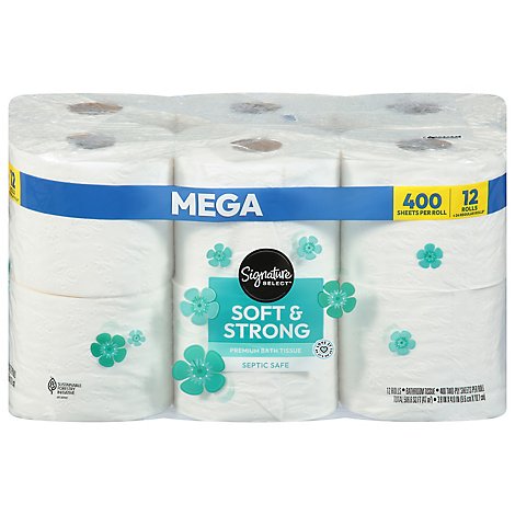 Signature Care Bathroom Tissue Premium Softly Mega Roll 2-Ply Wrapper - 12 Roll