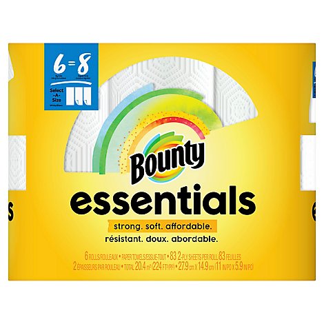 Bounty Essentials Select-A-Size White Paper Towels 6 Big Rolls - 6 Count