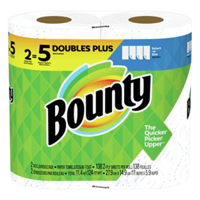 Bounty Paper Towels Select A Size Double Plus Rolls White - 2 Roll