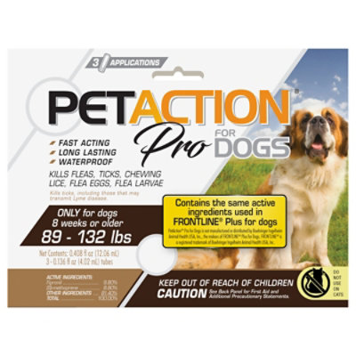 PetAction Plus Flea Control For Dogs 89-132 Lbs Box - 3-0.136 Fl. Oz. - Image 1