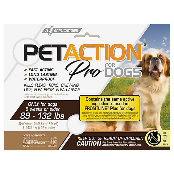 PetAction Plus Flea Control For Dogs 89-132 Lbs Box - 3-0.136 Fl. Oz.