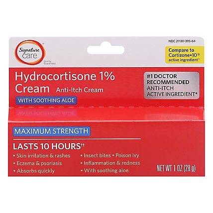 Signature Care Cream Anti Itch Hydrocortisone 1% With Healing Aloe Maximum Strength - 1 Oz - Image 3