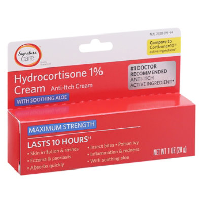  Signature Care Cream Anti Itch Hydrocortisone 1% With Healing Aloe Maximum Strength - 1 Oz 