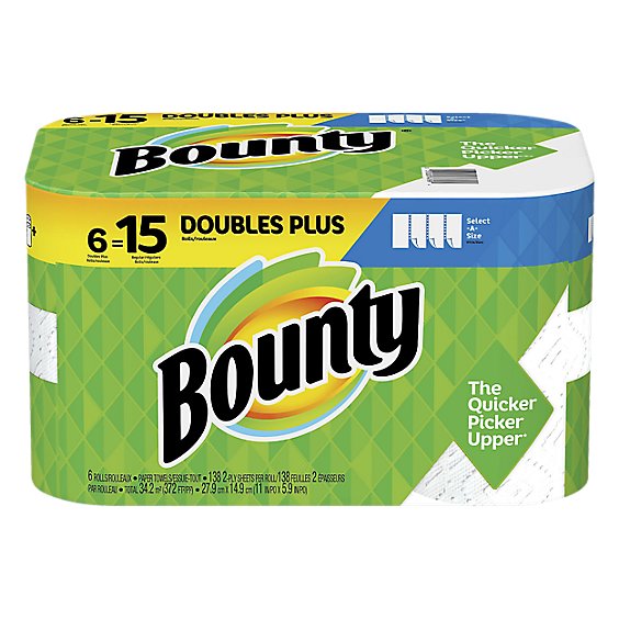 Bounty Paper Towels Select A Size Double Plus Rolls White - 6 Roll