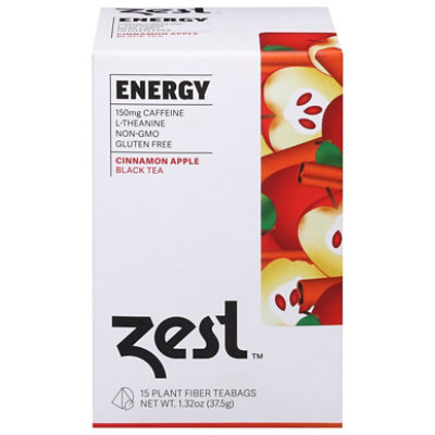 Zest Tea Premium Energy Tea Black Tea Cinnamon Apple Can 15 Count - 1.32 Oz