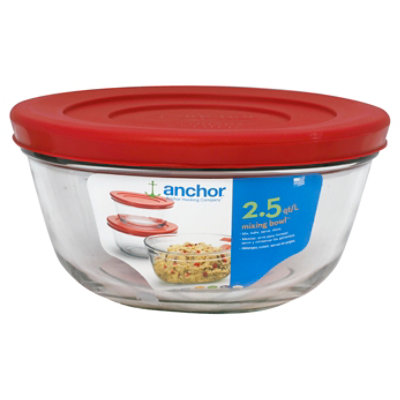 Anchor Hocking Glass Mixing Bowl Set with Red Plastic Lids