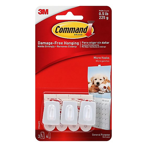 Command Micro Hooks Small 3 Hooks 4 Strips - 3 Count