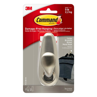 3M Command Hook Brushed Nickel Large 1 Hook 2 Strips - Each - Image 2