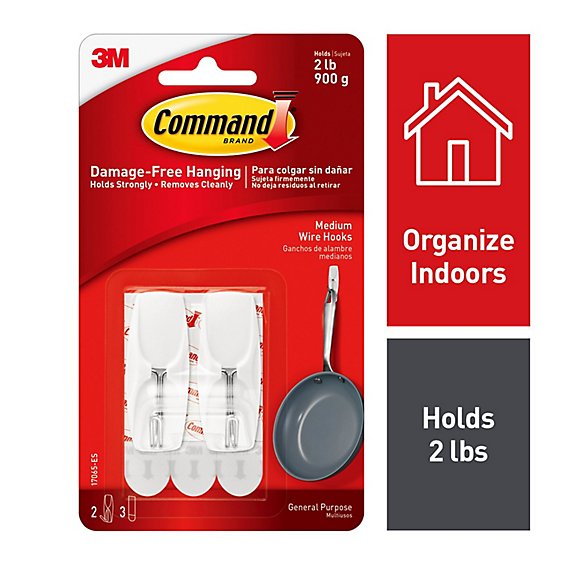 3M Command Wire Hook 2 Hooks With 3 Strips Medium - Each