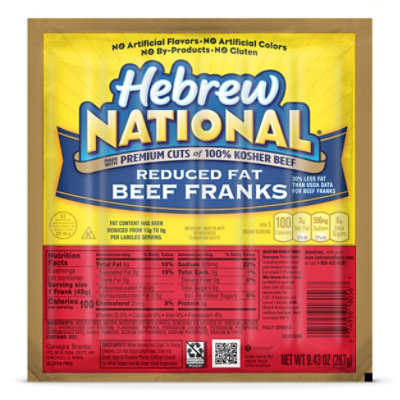 Hebrew National Reduced Fat Beef Franks Hot Dogs - 6 Count - Image 1
