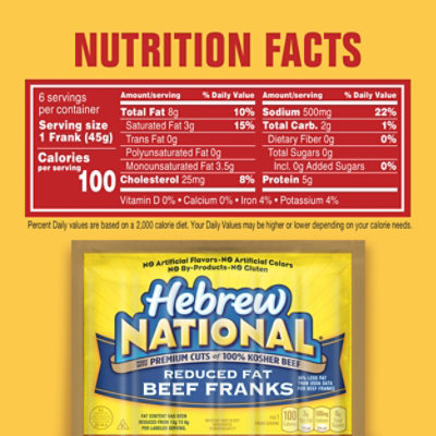 Hebrew National Reduced Fat Beef Franks Hot Dogs - 6 Count - Image 2