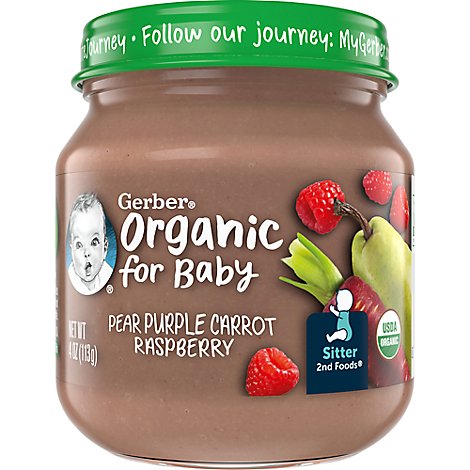 Gerber 2nd Foods Baby Food Organic Pear Purple Carrot Raspberry Jar - 4 Oz