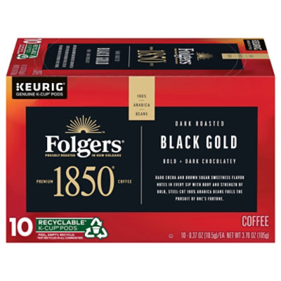 Folgers 1850 Coffee K-Cup Pods Dark Roast Black Gold Box - 10-0.37 Oz