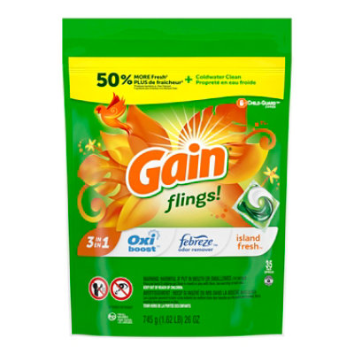 Gain flings! HE Compatible Island Fresh Scent Liquid Laundry Detergent Soap Pacs - 35 Count - Image 2