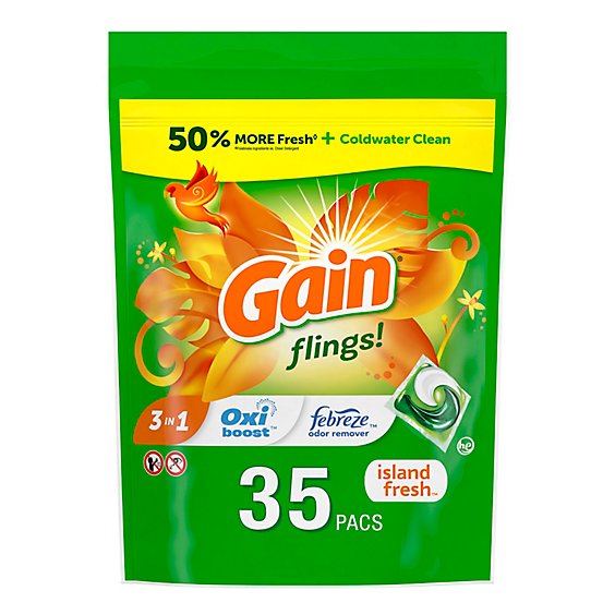 Gain flings! HE Compatible Island Fresh Scent Liquid Laundry Detergent Soap Pacs - 35 Count