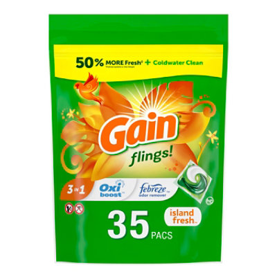 Gain flings! HE Compatible Island Fresh Scent Liquid Laundry Detergent Soap Pacs - 35 Count