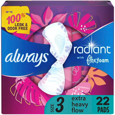 Always Radiant Pads Extra Heavy Flow Absorbency Scented Size 3 - 22 Count - Image 1