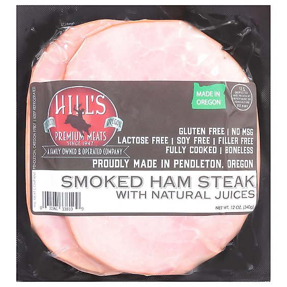 Hills Boneless Smoked Ham Steak With Natural Juices - 12 Oz