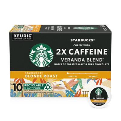 Starbucks Coffee K-Cup Pods Plus 2x Caffeine Blonde Roast Box - 10-0.43 Oz