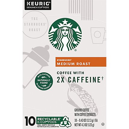 Starbucks Medium Roast K Cup Coffee Pods with 2X Caffeine for Keurig Brewers Box 10 Count - Each - Image 2
