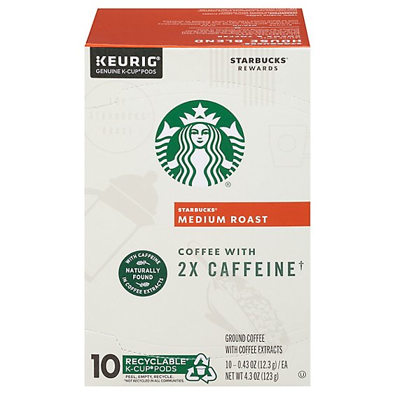 Starbucks Medium Roast K Cup Coffee Pods with 2X Caffeine for Keurig Brewers Box 10 Count - Each