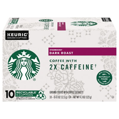 Starbucks Coffee K-Cup Pods Plus 2x Caffeine Dark Roast Box - 10-0.43 Oz