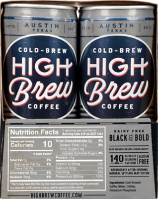 High Brew Coffee Cold-Brew 20 Calories Dairy Free Black & Bold Can - 4-8 Fl. Oz. - Image 6