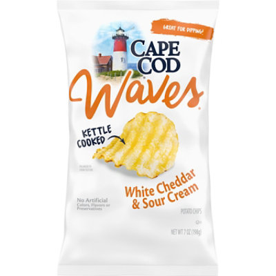 Cape Cod White Cheddar & Sour Cream Wavy Kettle Cooked Potato Chips - 7 Oz - Image 1