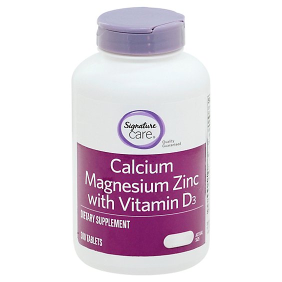 Signature Care Calcium Magnesium Zinc With Vitamin D3 Dietary Supplement Caplet - 300 Count